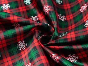 Biante Saténový okrúhly obrus LUP-502 Červeno-zelené vianočné káro s vločkami Ø 110 cm