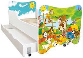 TOP BEDS Detská posteľ Happy Kitty 140x70 Farma so zásuvkou