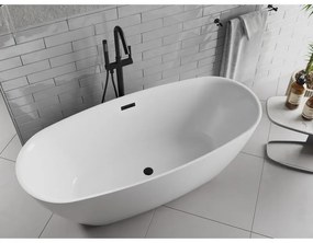 Mexen Luvo Slim, voľne stojaca vaňa 170 × 75 cm, biela lesklá, čierny prepad, 52801707500-70