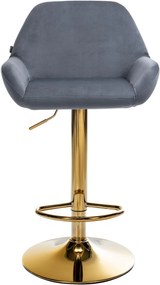 Barová stolička Braga - zamat, zlatá podnož - Tmavo sivá