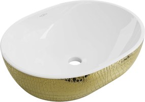 Mexen Viki, umývadlo na dosku 48x35x14 cm, biela-zlatý vzor, 21054808