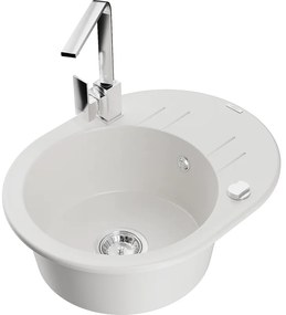 Mexen Kevin, drez granitový 586x458x190 mm, 1-komorový a chrómová Rita, biela, 6517-20-670300-00
