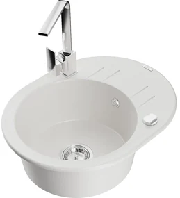 Mexen Kevin, drez granitový 586x458x190 mm, 1-komorový a chrómová Rita, biela, 6517-20-670300-00