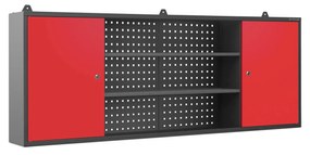 Nástenná dielenská skriňa LEO, 1600 x 600 x 200 mm, červená antracitová 