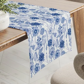 Biante Dekoračný behúň na stôl PML-090 Modré jarné kvety na bielom 35x120 cm