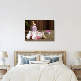 Sklenený obraz - Sviečka a orchidey (70x50 cm)