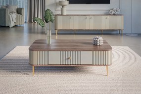 Konferenčný stolík so zásuvkou Vesper 103x60 cm - kašmír / orech / zlaté nohy