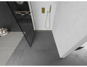 Mexen Kioto L, sprchová zástena Walk-In 110 x 200 cm, 8mm číre sklo čierny vzor, zlatý matný profil, 800-110-103-55-77
