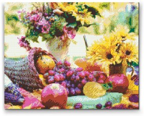 Gario Diamantové maľovanie Kvety s ovocím Rozmery: 80 x 100 cm, Rámovanie: S vnútorným rámom, Diamanty: Okrúhle