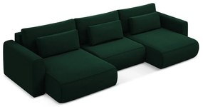 Zelená zamatová rozkladacia/s úložným priestorom rohová pohovka (do tvaru "U") Kapua – Makamii