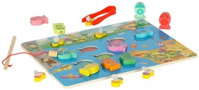 KIK Drevené Montessori puzzle 3v1 – magnetický rybolov, triedenie a počítanie