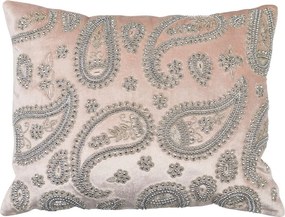 Ružový zamatový vankúš s ornamentmi Paisley - 45*15*35cm