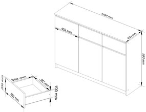 Komoda Karolína 140 cm 3 skrinky a 3 zásuvky dub sonoma/biela