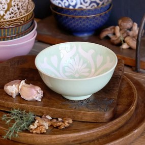 Zelená porcelánová miska s kvetmi vo vnútri Arés - Ø12*5,5 cm