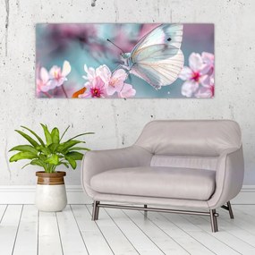 Obraz - Motýľ na čerešni (120x50 cm)