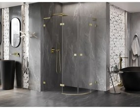 Mexen Lunar, L polkruhový výklopný sprchový kút 100 x 90 cm, 8mm číre sklo, zlatý matný profil, 833L-100L-090P-55-00