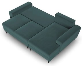 Zamatová rozkladacia/s úložným priestorom rohová pohovka v petrolejovej farbe (pravý roh/s leňoškou) Kyoto – Cosmopolitan Design