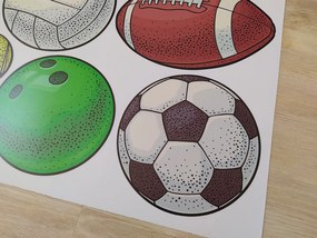 Športové lopty textilní prelepiteľné nálepky na stenu hárok 47 x 26 cm