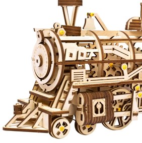 Robotime 3D drevené mechanické puzzle Parní lokomotiva 350 ks