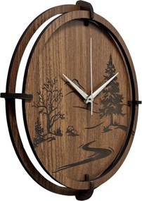 Drevené nástenné hodiny s motívom lesa – moderný dizajn | SENTOP HDF0588-ORECH-WENGE