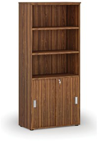 Kombinovaná kancelárska skriňa PRIMO WOOD, zasúvacie dvere na 2 poschodia, 1781 x 800 x 420 mm, orech