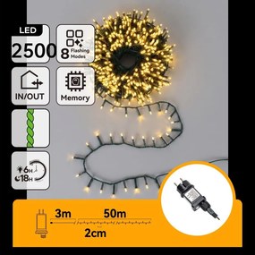 Aigostar - vonkajší LED vianočný reťazec 2500×LED/8 funkcií 53 m IP44 teplá biela