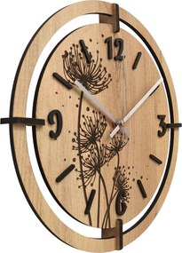 Nástenné hodiny s motívom púpava | LOTI: HDF - Javor 30 cm 4811-115544 HDF0706-ruky-silver