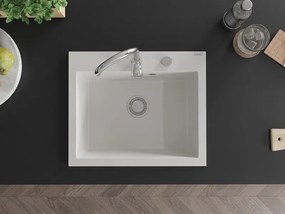 Mexen Elix granitový kuchynský drez 1-komorový 600 x 500 mm, biely, sifón chróm - 6525601005-20