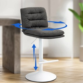 Barová stolička Damar - látka, biely rám - tmavošedá