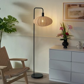 Japandi stojacia lampa čierna s hnedým látkovým tienidlom - Bida