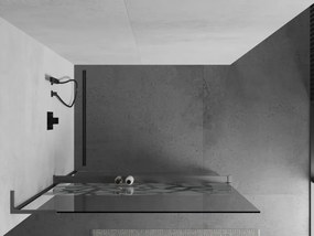 Mexen Kioto+ L, sprchová zástena Walk-In s poličkou a vešiakom 110 x 200 cm, 8mm číre sklo biely vzor, grafitový profil, 800-110-123-95-85