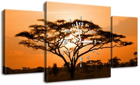 Gario Obraz s hodinami Nádherná africká krajina - 3 dielny Rozmery: 80 x 40 cm