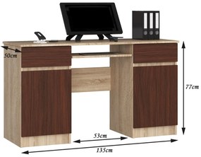 Písací stôl A5 135 cm dub sonoma/wenge