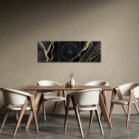 Obraz zlaté abstrakcie (s hodinami) (90x30 cm)