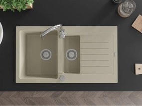 Mexen Matias granitový drez 1,5-komorový s odkvapkávačom 900 x 505 mm, béžový, sifón chróm - 6502901505-69
