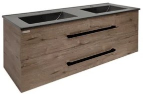 Kúpeľňová skrinka s čiernou úchytkou a umývadlom SAT Cube Way 120x53x46 cm dub Hickory mat CUBE46C1202DWMODC, 1 ks