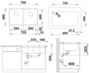 Blanco Subline 350/350-U, silgranitový drez 755x460x200 mm, 2-komorový, čierna, BLA-525987