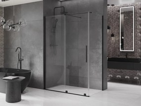 Mexen Velar, sprchový kút s posuvnými dverami 150(dvere) x 90(stena) cm, 8mm číre sklo, čierna matná, 871-150-090-01-70