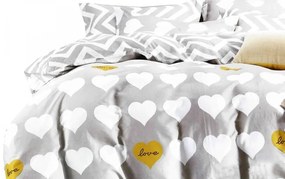 Sivé valentínske posteľné obliečky s bielymi srdiečkami