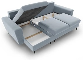 Svetlomodrá zamatová rozkladacia/s úložným priestorom rohová pohovka Kyoto – Cosmopolitan Design