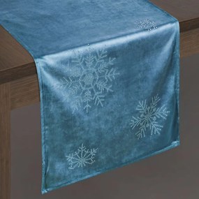 DomTextilu Vianočná zamatová štóla na stôl modrej farby 40x140 33217-163989