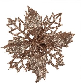 Medená trblietavá umelá dekorácia vianočná hviezda Poinsettia - Ø 9*2 cm