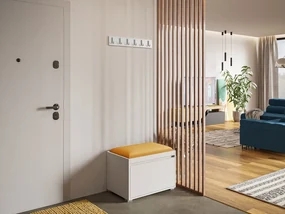 Nábytok do predsiene 60 + čalúnený nástenný panel Pag 60x30 Karline (Biela + oranžová). Vlastná spoľahlivá doprava až k Vám domov. 1070210