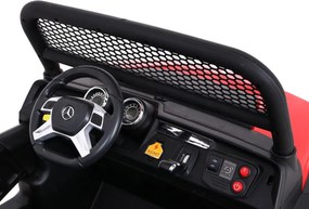 Ramiz Mercedes Benz Unimog elektrické autíčko pre deti červené + pohon 4x4 + diaľkové ovládanie + nosič batožiny + pomalý štart + MP3 + LED