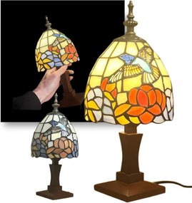 Nočná lampa Tiffany vitáž KOLIBRÍK_WOOD BASE 34*15 E14
