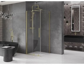 Mexen Velar, sprchový kút s posuvnými dverami 90(dvere) x 90(stena) cm, 8mm číre sklo, zlatá matná, 871-090-090-01-55