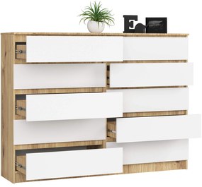 Komoda Kuba 160 cm 10 zásuviek dub artisan/biela