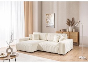 Krémová menčestrová rozkladacia/s úložným priestorom rohová pohovka (ľavý roh) Sarina – Ropez