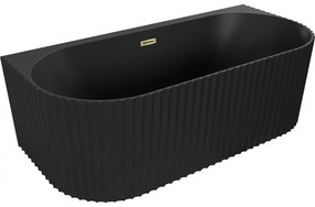 Mexen Sella, voľne stojaca vaňa ku stene, drážkovaná, 150 x 75 cm, čierna matná, zlatý lesklý prepad, 52711507571-50