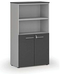 Kombinovaná kancelárska skriňa PRIMO GRAY, dvere na 2 poschodia, 800 x 420 x 1434 mm, sivá/grafit